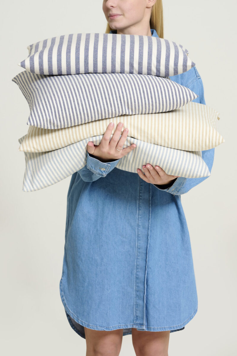 Striped cushions in a pile